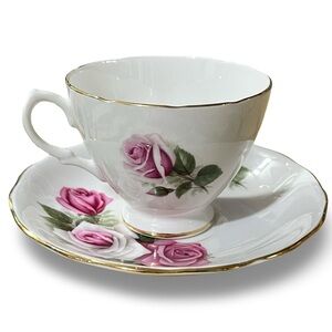 Ridgway Potteries Royal Vale Pink Rose Floral Teacup and Saucer Set